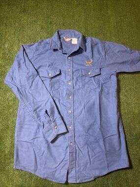 VTG Winter Run Shirt Men's Large Tall Chamois Flannel Embroidery Buck USA Blue